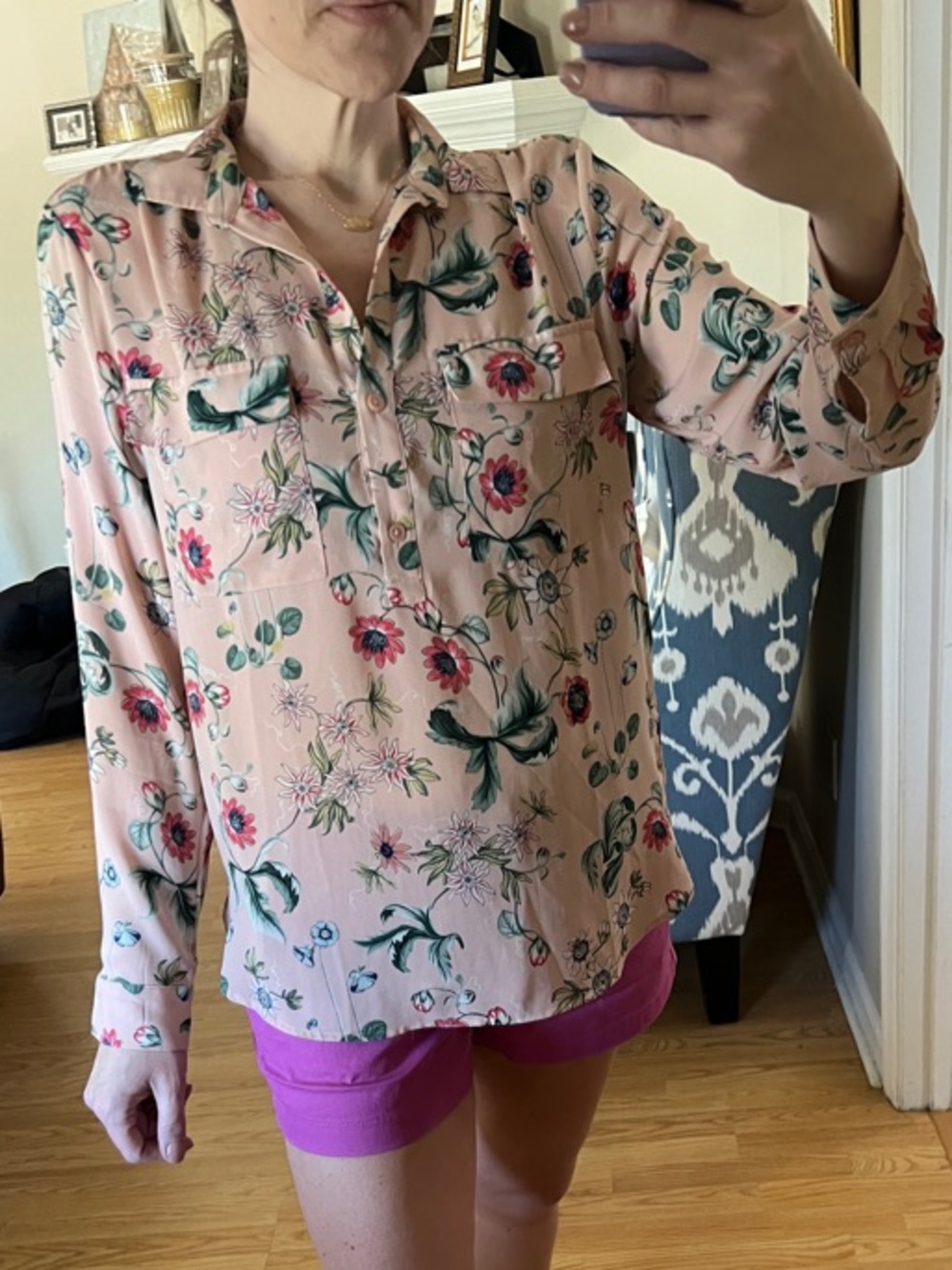 Ann Taylor Blush Pink Floral Camp Shirt